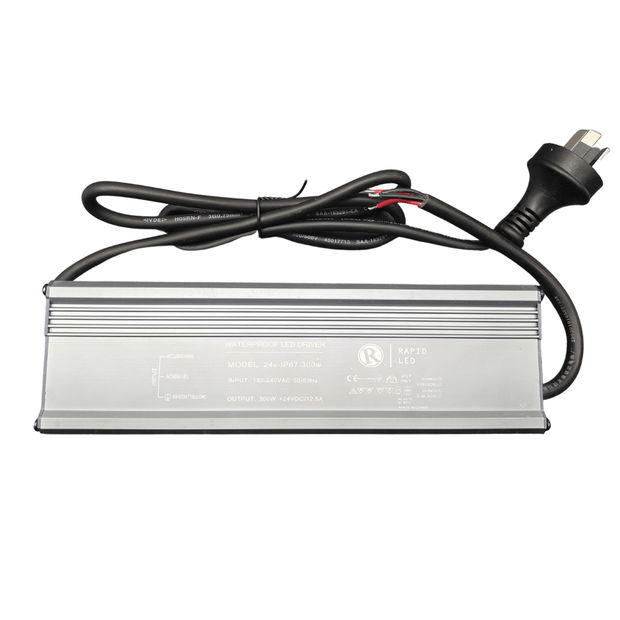 LED Driver 300w 24v DC IP67 with Flex and Plug - Weatherproof