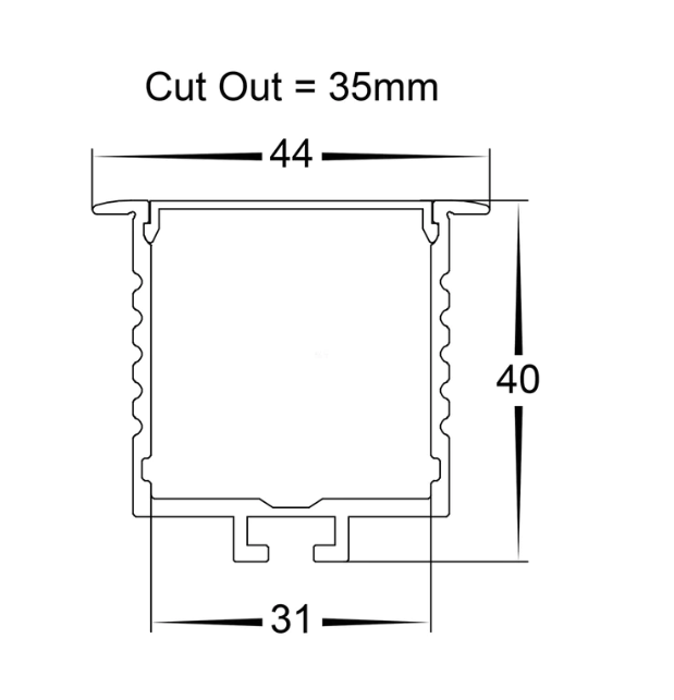 Deep Square Recessed Winged Aluminium Profile Per Metre HV9695-4540 45 x 40mm