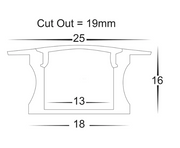 25mm x 15mm Deep White Square Winged Aluminium Profile with Standard Diffuser 3M length