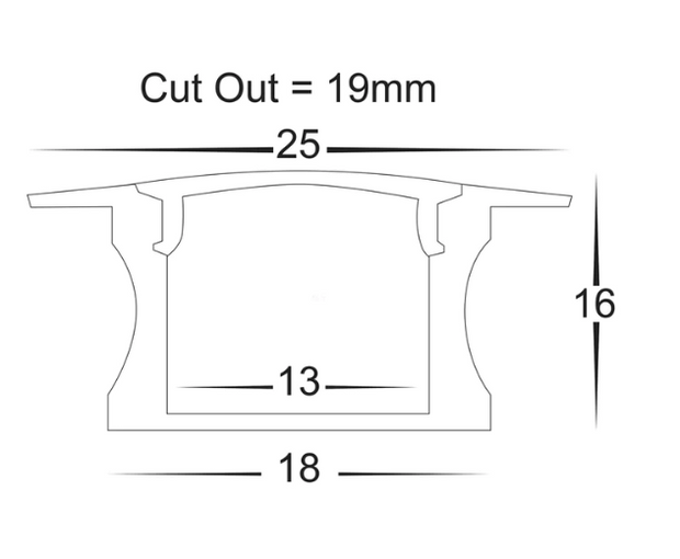 25mm x 15mm Deep White Square Winged Aluminium Profile with Standard Diffuser 2M length