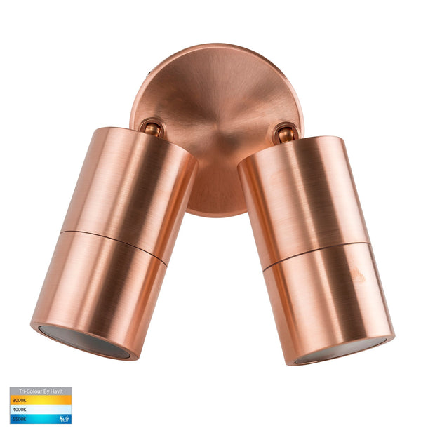 Tivah Double Adjustable Wall Pillar Light Solid Copper with 5w CCT GU10