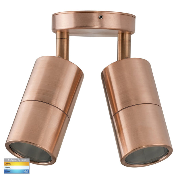 Tivah Double Adjustable Wall Pillar Light Solid Copper with 9in1 CCT GU10