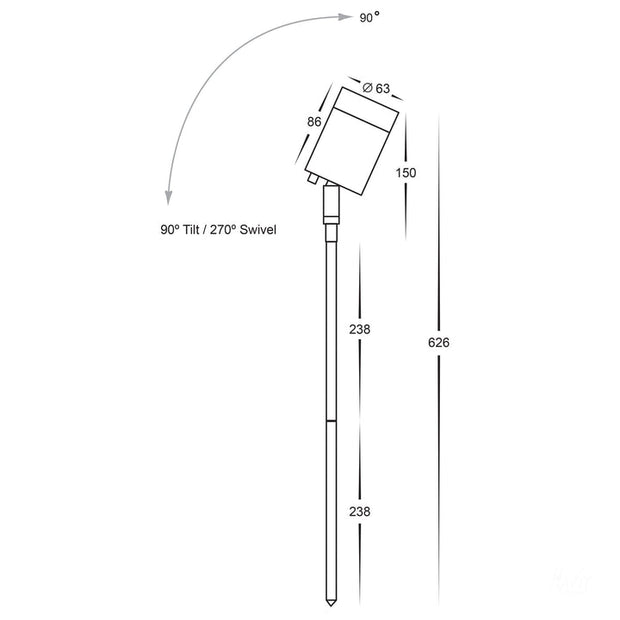 Pointe 1Lt Adjust 476mm Spike Spotlight - 5w MR16 Tri 316 Stainless Steel Poly Powder Coated Black