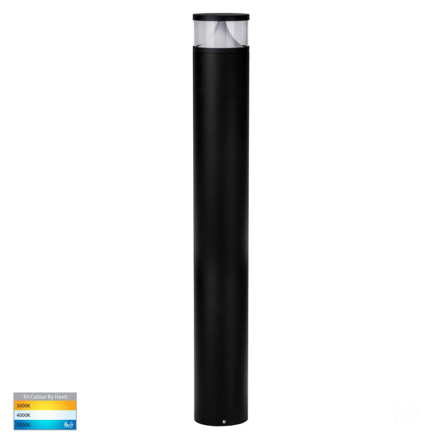Divad 240v Black Round Bollard - 1000mm with 12w Built-In CCT LED