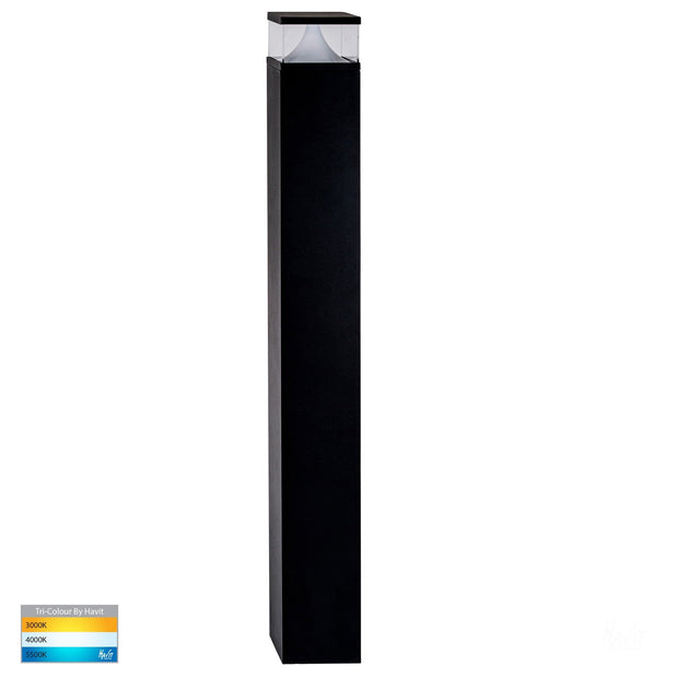 Divad 240v Black Square Bollard - 1000mm with 12w Built-In CCT LED
