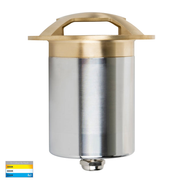 Viale 5W 3CCT LED 12V Four Way In-ground Path / Driveway Light Round 316 Stainless Steel + Brass