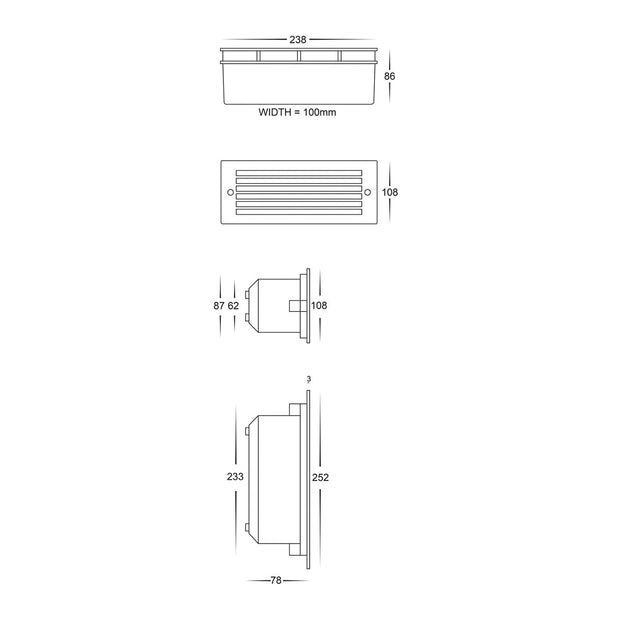 Bata 10w CCT Recessed Brick Light with Black Grill Cover