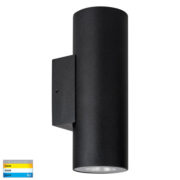 Aries 316 Stainless Steel Black Up/Down Wall Light 2x6w COB TRI Colour