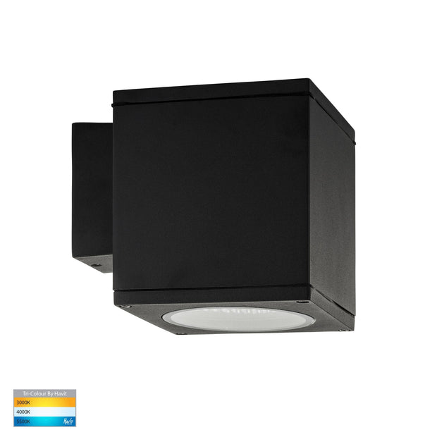 Porter Fixed Down Square Wall Pillar Light Black 15w COB TRI Colour