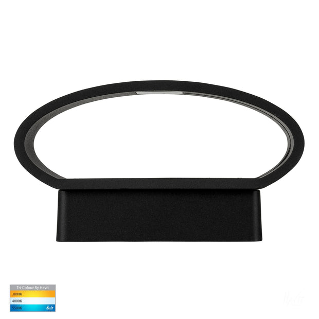 Luxe Oval Tapered Wall Mounted Light Poly Powder Coated Black 9w Cob Tri Colour