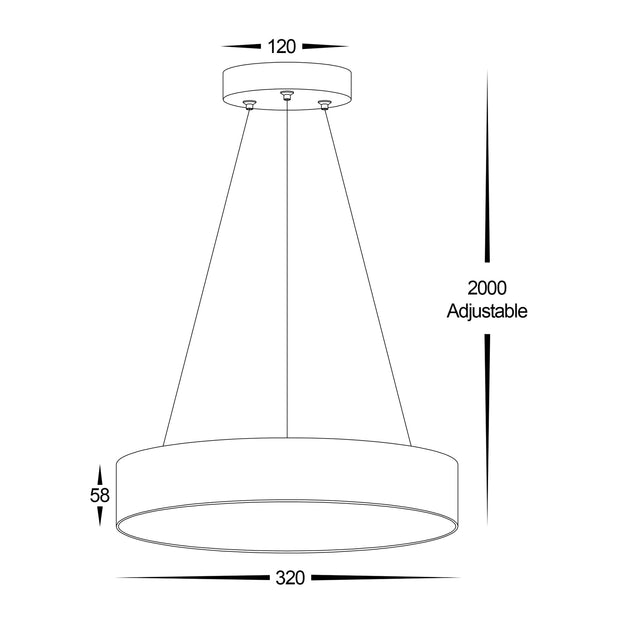 NELLA White 320mm Surface Mounted Round Pendant Light 30w SMD TRI Colour