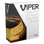 Viper 9.6w per metre 5m 3000K Warm White LED Strip Kit - IP54 complete with plug