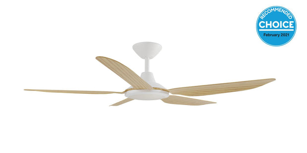 Storm DC 48 Ceiling Fan White and Bamboo with LED Light