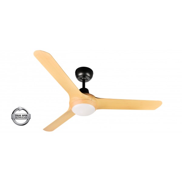 Spyda 50" ABS 3 Blade Ceiling Fan with CCT LED Light - Black with Bamboo Blades