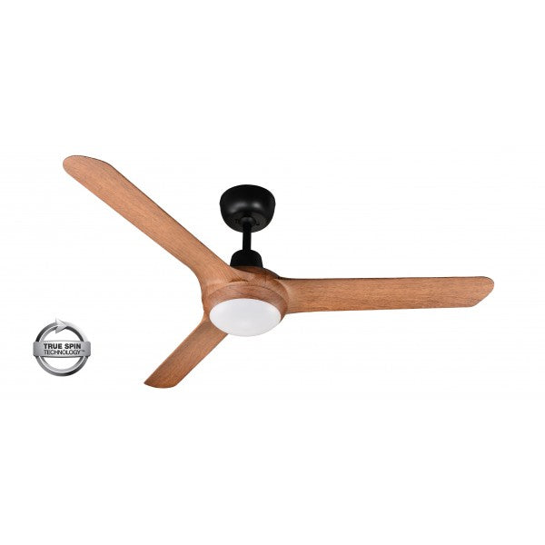 Spyda 50" ABS 3 Blade Ceiling Fan with CCT LED Light - Black with Teak Blades