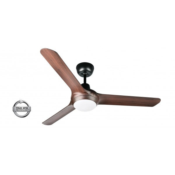 Spyda 50" ABS 3 Blade Ceiling Fan with CCT LED Light - Black with Walnut Blades