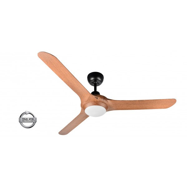Spyda 56" ABS 3 Blade Ceiling Fan with CCT LED Light - Black with Teak Blades