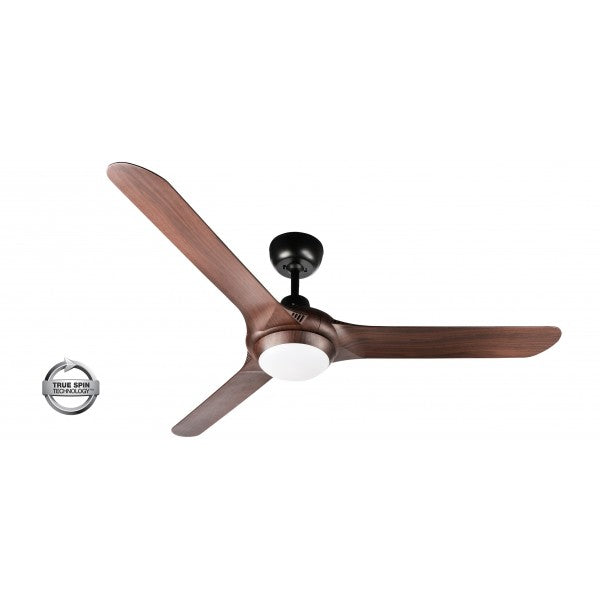 Spyda 56" ABS 3 Blade Ceiling Fan with CCT LED Light - Black with Walnut Blades