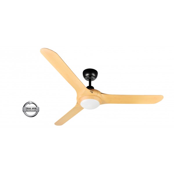 Spyda 62" ABS 3 Blade Ceiling Fan with CCT LED Light - Black with Bamboo Blades